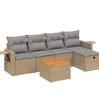6-tlg. Garten-Sofagarnitur mit Kissen Beige Poly Rattan