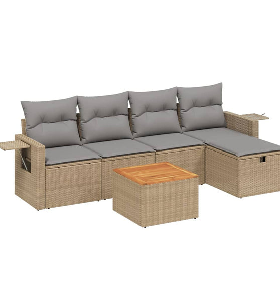6-tlg. Garten-Sofagarnitur mit Kissen Beige Poly Rattan