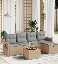 6-tlg. Garten-Sofagarnitur mit Kissen Beige Poly Rattan