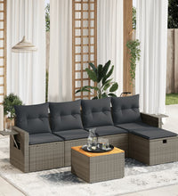 6-tlg. Garten-Sofagarnitur mit Kissen Grau Poly Rattan