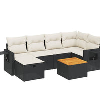 7-tlg. Garten-Sofagarnitur mit Kissen Schwarz Poly Rattan