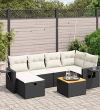 7-tlg. Garten-Sofagarnitur mit Kissen Schwarz Poly Rattan