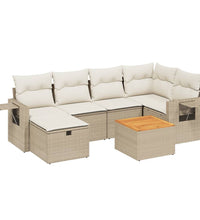 7-tlg. Garten-Sofagarnitur mit Kissen Beige Poly Rattan