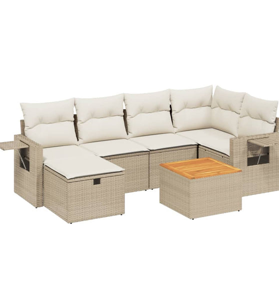 7-tlg. Garten-Sofagarnitur mit Kissen Beige Poly Rattan