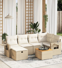 7-tlg. Garten-Sofagarnitur mit Kissen Beige Poly Rattan