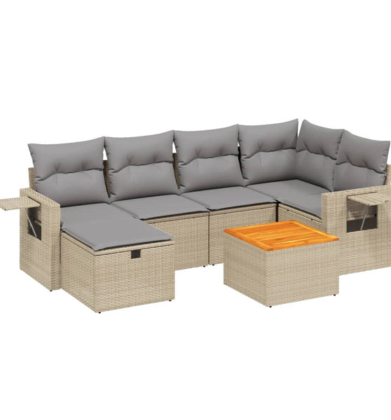 7-tlg. Garten-Sofagarnitur mit Kissen Beige Poly Rattan