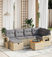 7-tlg. Garten-Sofagarnitur mit Kissen Beige Poly Rattan