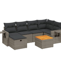7-tlg. Garten-Sofagarnitur mit Kissen Grau Poly Rattan