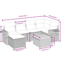 7-tlg. Garten-Sofagarnitur mit Kissen Grau Poly Rattan