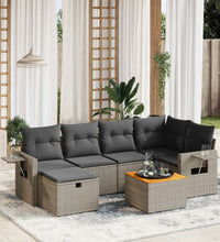 7-tlg. Garten-Sofagarnitur mit Kissen Grau Poly Rattan