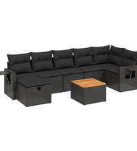 8-tlg. Garten-Sofagarnitur mit Kissen Schwarz Poly Rattan