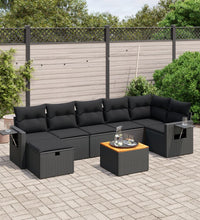 8-tlg. Garten-Sofagarnitur mit Kissen Schwarz Poly Rattan