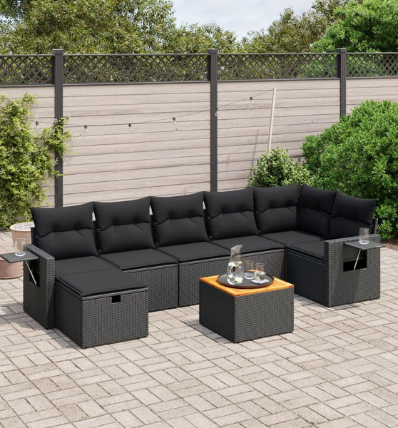 8-tlg. Garten-Sofagarnitur mit Kissen Schwarz Poly Rattan