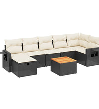 8-tlg. Garten-Sofagarnitur mit Kissen Schwarz Poly Rattan