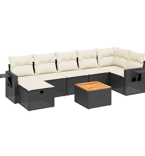 8-tlg. Garten-Sofagarnitur mit Kissen Schwarz Poly Rattan