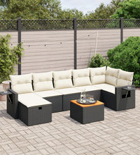 8-tlg. Garten-Sofagarnitur mit Kissen Schwarz Poly Rattan