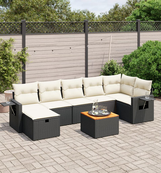 8-tlg. Garten-Sofagarnitur mit Kissen Schwarz Poly Rattan