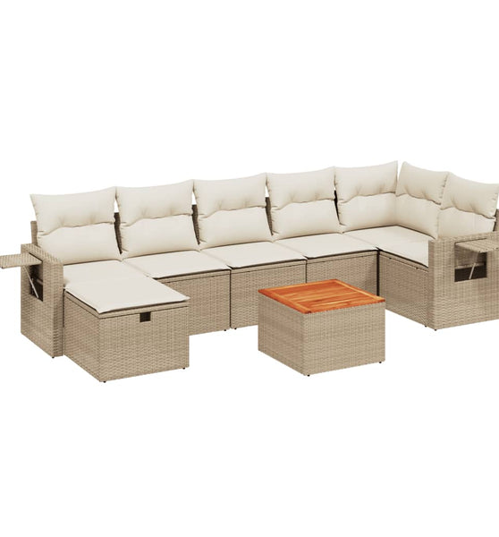 8-tlg. Garten-Sofagarnitur mit Kissen Beige Poly Rattan