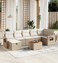 8-tlg. Garten-Sofagarnitur mit Kissen Beige Poly Rattan