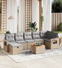8-tlg. Garten-Sofagarnitur mit Kissen Beige Poly Rattan