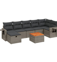 8-tlg. Garten-Sofagarnitur mit Kissen Grau Poly Rattan