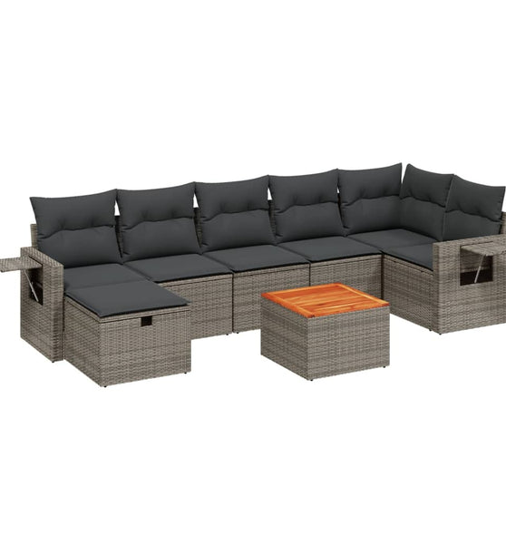 8-tlg. Garten-Sofagarnitur mit Kissen Grau Poly Rattan