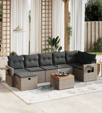 8-tlg. Garten-Sofagarnitur mit Kissen Grau Poly Rattan