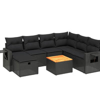 8-tlg. Garten-Sofagarnitur mit Kissen Schwarz Poly Rattan