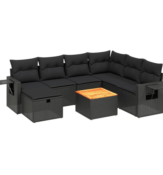 8-tlg. Garten-Sofagarnitur mit Kissen Schwarz Poly Rattan