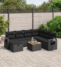 8-tlg. Garten-Sofagarnitur mit Kissen Schwarz Poly Rattan