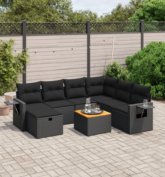 8-tlg. Garten-Sofagarnitur mit Kissen Schwarz Poly Rattan