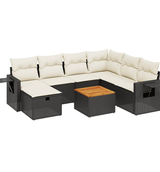 8-tlg. Garten-Sofagarnitur mit Kissen Schwarz Poly Rattan
