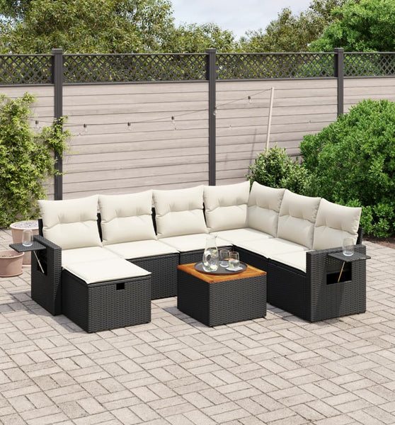 8-tlg. Garten-Sofagarnitur mit Kissen Schwarz Poly Rattan
