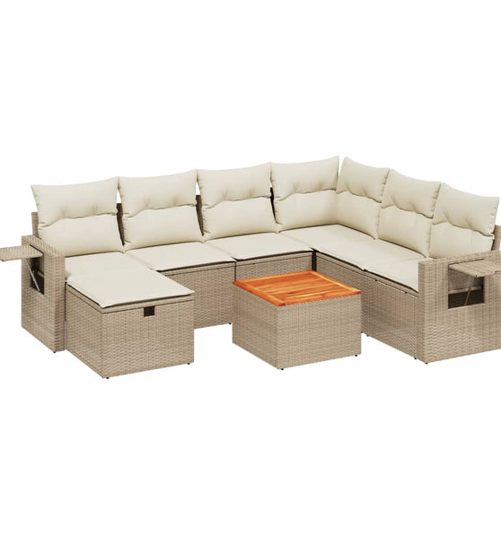 8-tlg. Garten-Sofagarnitur mit Kissen Beige Poly Rattan