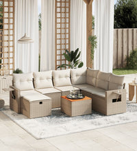 8-tlg. Garten-Sofagarnitur mit Kissen Beige Poly Rattan