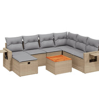 8-tlg. Garten-Sofagarnitur mit Kissen Beige Poly Rattan