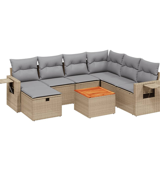 8-tlg. Garten-Sofagarnitur mit Kissen Beige Poly Rattan