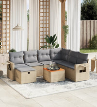 8-tlg. Garten-Sofagarnitur mit Kissen Beige Poly Rattan