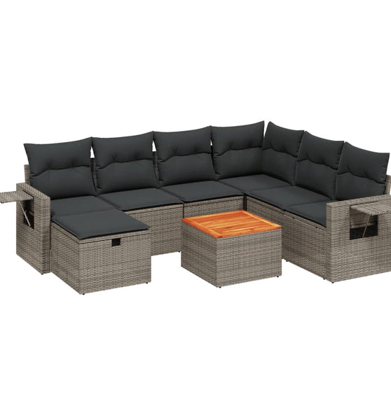 8-tlg. Garten-Sofagarnitur mit Kissen Grau Poly Rattan