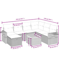 8-tlg. Garten-Sofagarnitur mit Kissen Grau Poly Rattan