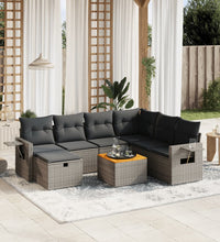 8-tlg. Garten-Sofagarnitur mit Kissen Grau Poly Rattan