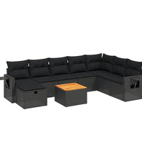 9-tlg. Garten-Sofagarnitur mit Kissen Schwarz Poly Rattan