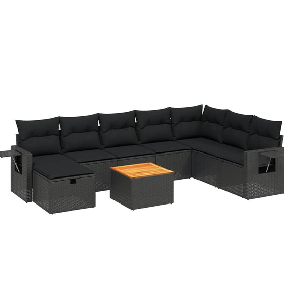 9-tlg. Garten-Sofagarnitur mit Kissen Schwarz Poly Rattan