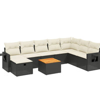 9-tlg. Garten-Sofagarnitur mit Kissen Schwarz Poly Rattan