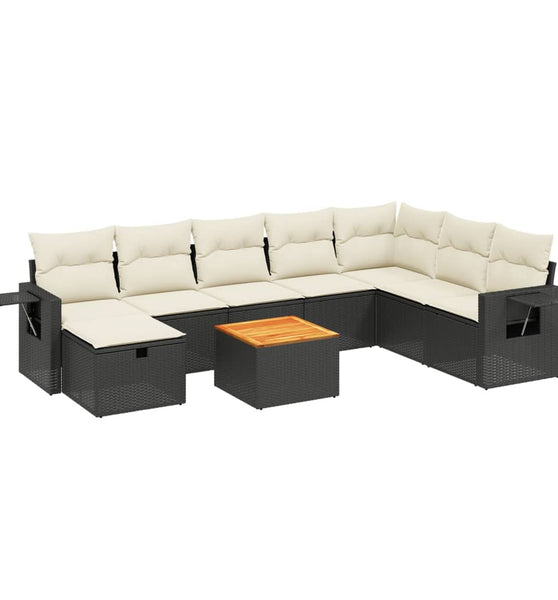 9-tlg. Garten-Sofagarnitur mit Kissen Schwarz Poly Rattan