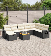 9-tlg. Garten-Sofagarnitur mit Kissen Schwarz Poly Rattan