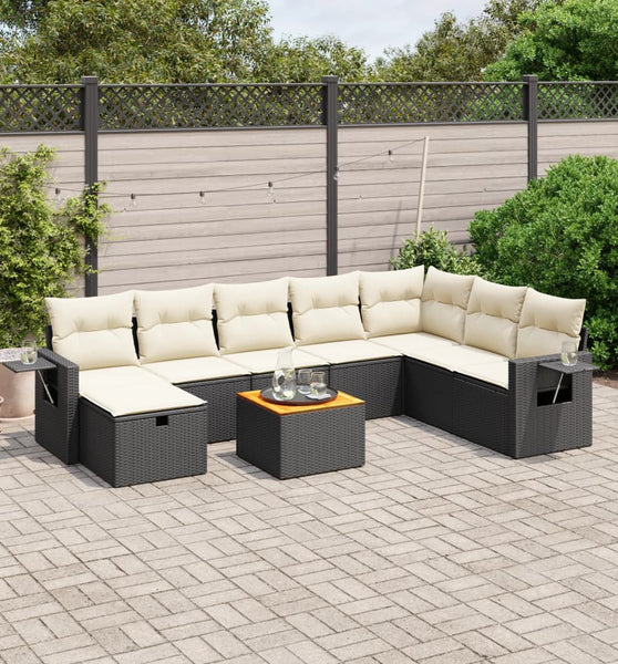 9-tlg. Garten-Sofagarnitur mit Kissen Schwarz Poly Rattan
