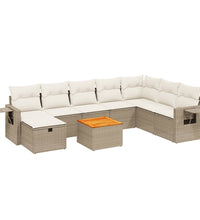 9-tlg. Garten-Sofagarnitur mit Kissen Beige Poly Rattan