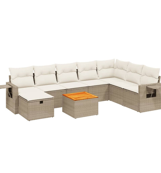 9-tlg. Garten-Sofagarnitur mit Kissen Beige Poly Rattan