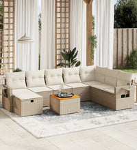 9-tlg. Garten-Sofagarnitur mit Kissen Beige Poly Rattan